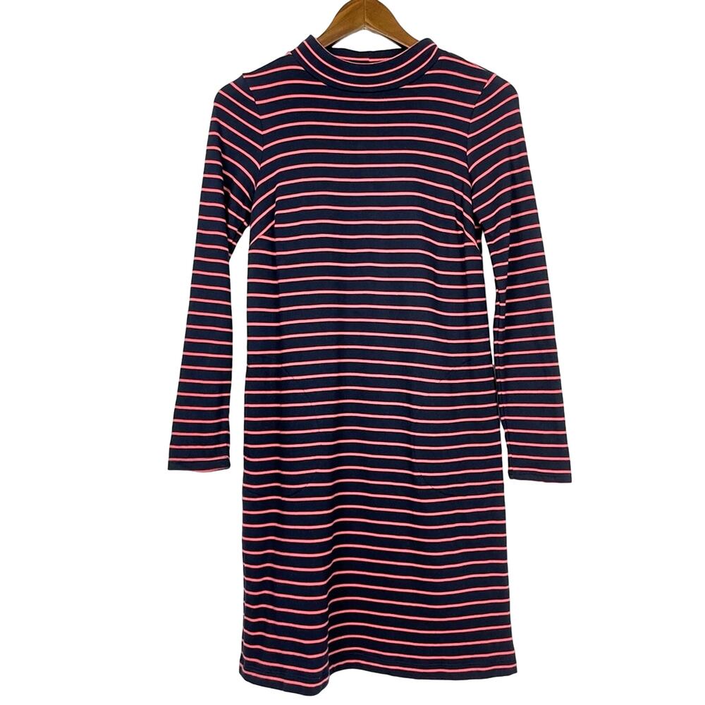 J. Jill | Navy & Pink Stripe Mock Neck Long Sleeve Sweater Shift Dress & POCKETS